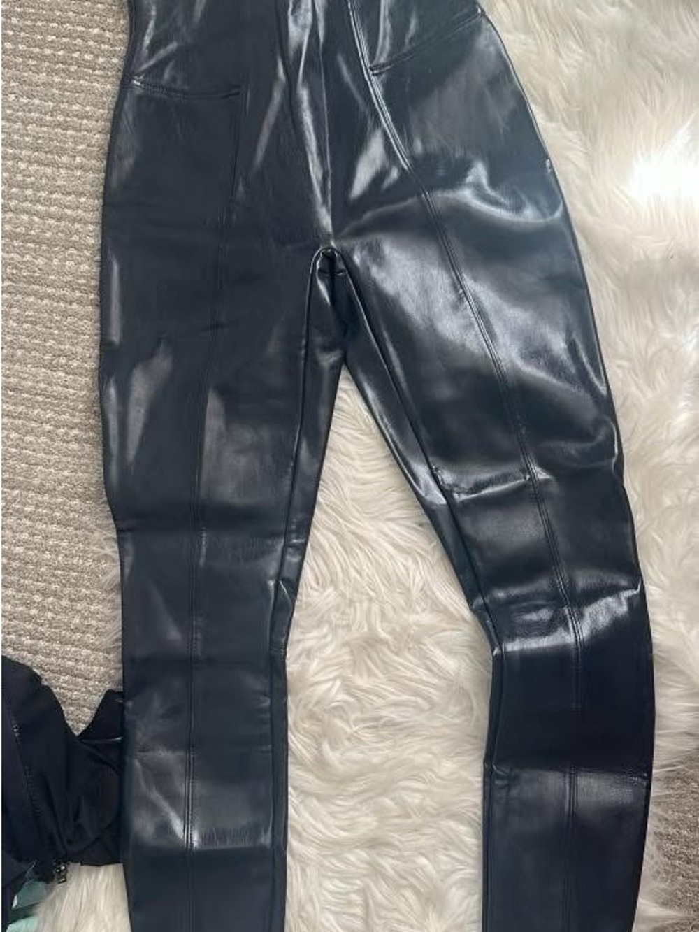 SPANX Navy Faux Leather High-Waist Leggings